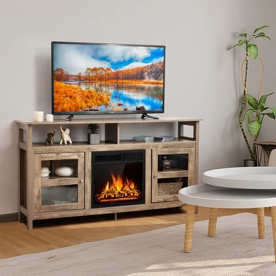 Costway 58'' Fireplace TV Stand W/18'' 1500W Electric Fireplace Up To 65'' Grey - Image 2