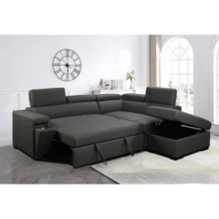 Mateo Stain Resistant Fabric Storage Sectional With Pullout Bed Gray - Abbyson Living