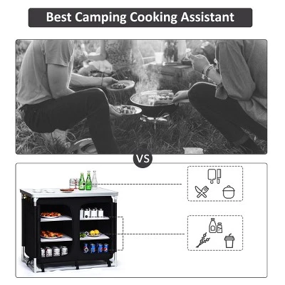 Costway Portable BBQ Aluminum Camping Table Kitchen Cook Station W/ Storage Organizer - Image 6
