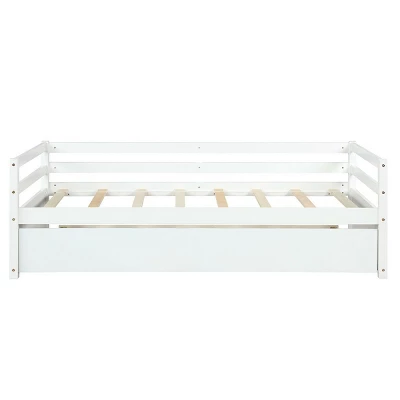 Costway Twin Size Trundle Daybed Wooden Slat Support Mattress Platform For Kids EspressoWhite - Image 8