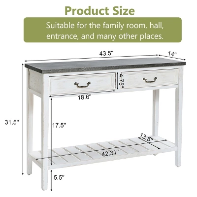 LuxenHome Farmhouse Distressed White Wood Console Table With Storage - Image 2