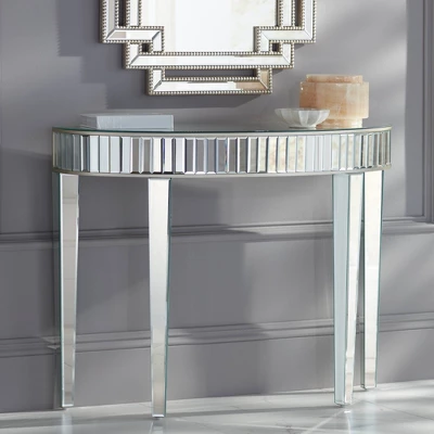 Studio 55D Luxury Mirrored Console Table 39 1/2" X13 3/4" Antique Silver For Living Room Bedroom Bedside Entryway House Bathroom