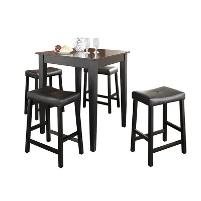 5pc Pub Dining Set With Upholstered Saddle Stools Black - Crosley - Image 2