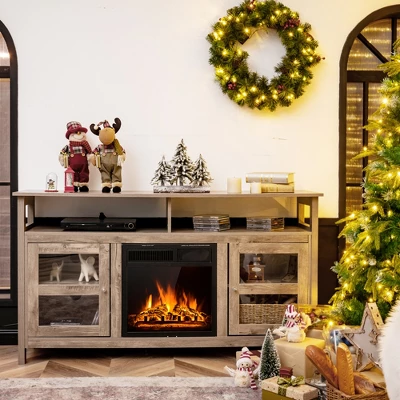 Costway 58'' Fireplace TV Stand W/18'' 1500W Electric Fireplace Up To 65'' Grey - Image 3