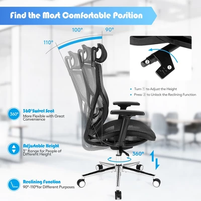 Costway Ergonomic Office Chair High-Back Mesh Chair W/Adjustable Lumbar Support - Image 6