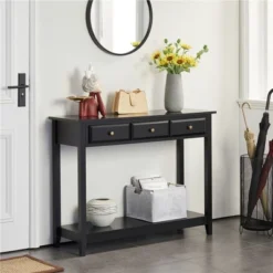 Yaheetech 3-Drawer Console Table With Storage Shelf