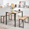 Costway Modern 3 PCS Dining Table Bench Set W/ Metal Frame & Wooden Tabletop