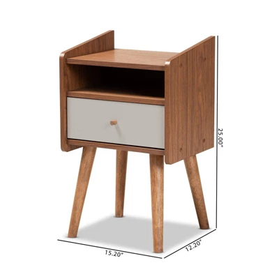 Elario Wood 1 Drawer Nightstand White/Walnut/Brown - Baxton Studio - Image 8