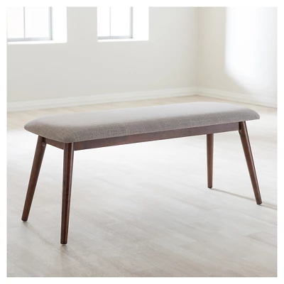 Flora Mid-Century Modern Light Gray Fabric & Oak Medium Brown Finishing Wood Dining Bench - Baxton Studio - Image 3