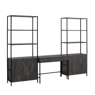 3pc Jacobsen Desk And Large Etagere Set Brown Ash - Crosley - Image 4