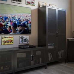 RealRooms ShadwickTall 2 Door Storage Cabinet-Mesh Metal Locker