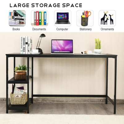 Costway 55'' Computer Desk Office Study Table Workstation Home W/ Adjustable Shelf Black/Coffee/Brown - Image 6