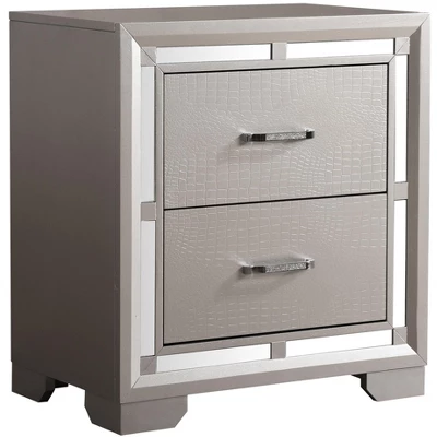 Passion Furniture Alana 2-Drawer Silver Champagne Nightstand (28 In. H X 17 In. W X 25 In. D)