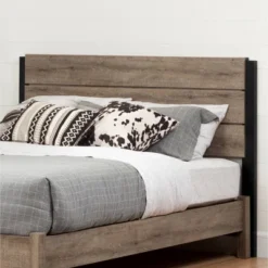 Munich Headboard Weathered Oak/Matte Black - South Shore
