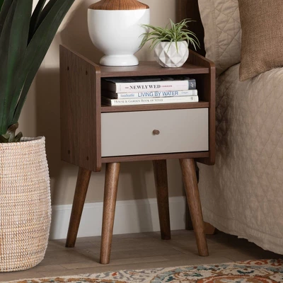 Elario Wood 1 Drawer Nightstand White/Walnut/Brown - Baxton Studio - Image 6