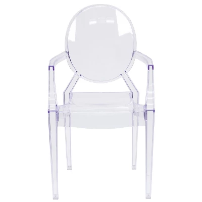 Emma And Oliver 4 Pack Oval Back Ghost Chair - Arms In Transparent Crystal - Stackable Side Chair - Image 9