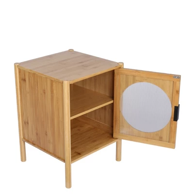Aash 22.05"H*15.75"W*15.35"D Bamboo Bedside Table With Storage,Bamboo Nightstand With 1 Door And Adjustable Inner Shelves-The Pop Home - Image 4