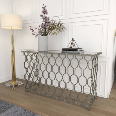 Contemporary Metal Pattern Console Table Silver - Olivia & May - Image 18