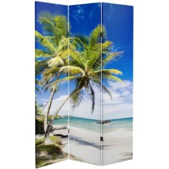 6" Double Sided Sunset Palms Canvas Room Divider Blue - Oriental Furniture