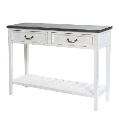 LuxenHome Farmhouse Distressed White Wood Console Table With Storage - Image 12