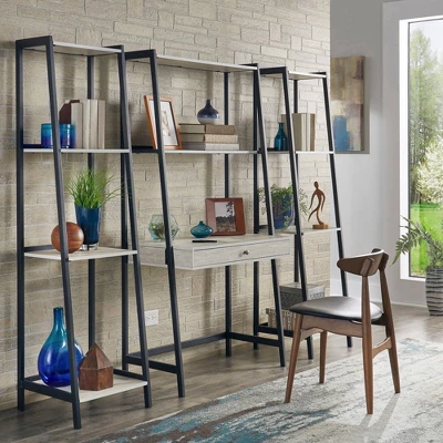3pc Neveah Marble Ladder Desk And Bookcase Set Matte Black - Inspire Q - Image 2