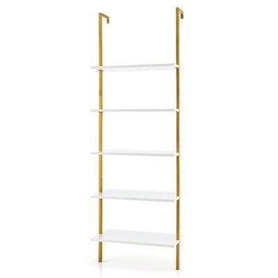 Tangkula 5 Tier Ladder Shelf 71" Open Wall-Mounted Bookcase With Golden Steel Frame - Image 9