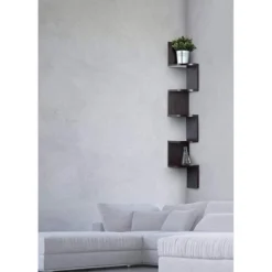 5 Tier Wood Corner Floating Shelf Wall Mount Unit In Color Espresso - HomeItUsa