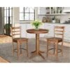 30" Effie Round Pedestal Counter Height Dining Set With 2 Emily Stools Distressed Oak - International Concepts