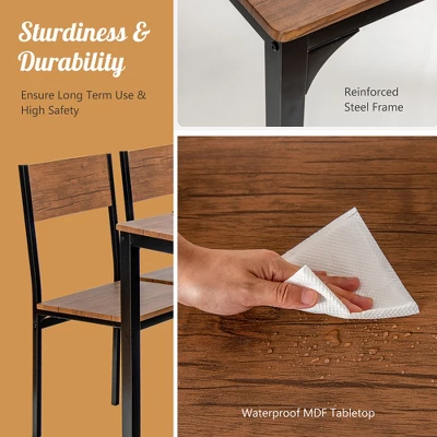 Costway 4pcs Dining Table Set Rustic Desk 2 Chairs & Bench W/ Storage Rack - Image 8