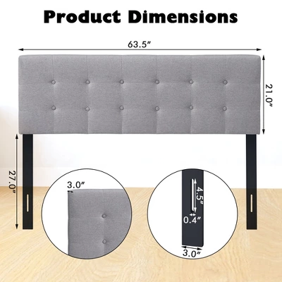 Costway Full/Queen Size Headboard Linen Fabric Upholstered Button Tufted Solid Wood Leg - Image 2