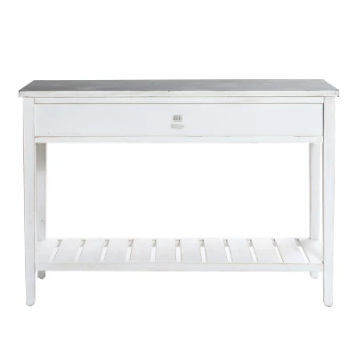 LuxenHome Farmhouse Distressed White Wood Console Table With Storage - Image 4