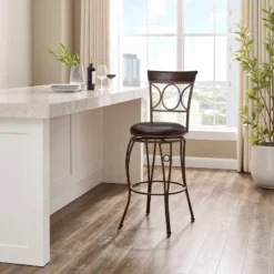 29.9" Circles Back Barstool Metal/Brown - Linon