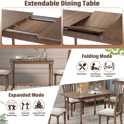 Costway Extension Dining Room Table Butter Leaf Rectangle Table W/ Hardwood Structure - Image 4