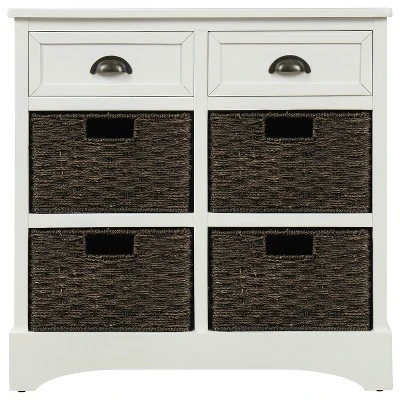 Modernluxe Dining Room/Living Room Storage Cabinet With Two Drawers And Four Classic Rattan Basket-Rustic - Image 3