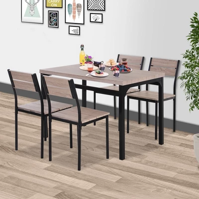 HOMCOM 5-Piece Dining Table Furniture Set Modern Industrial Table With 4 Chairs For Dining Room, Kitchen - Image 2
