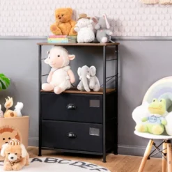 Costway 2 Drawer Dresser W/Shelf Storage Tower Nightstand End Table Chest Black