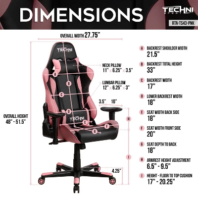 Ergonomic High Back Racer Style PC Gaming Chair Pink - Techni Sport - Image 5