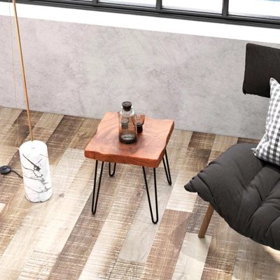 Costway Square End Table Accent Side Table Reclaimed Teak Wood Plant Stand Patio Rustic - Image 4