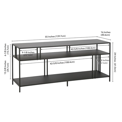55" Black Metal TV Stand With Metal Shelves - Henn&Hart - Image 4