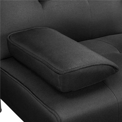 Yaheetech Convertible Futon Sofa Bed Tufted Fabric Futon With Cupholders And Pillows - Image 7