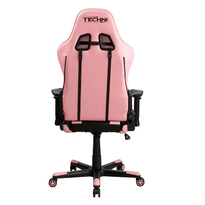 Ergonomic High Back Racer Style PC Gaming Chair Pink - Techni Sport - Image 2