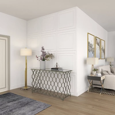 Contemporary Metal Pattern Console Table Silver - Olivia & May - Image 13