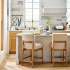 Upholstered Natural Wood Slipper Counter Stool - Hearth & Hand™ With Magnolia