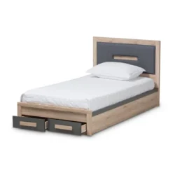 Twin Pandora Modern And Contemporary Two Tone 2 Drawer Size Storage Platform Bed Dark Gray/Natural - Baxton Studio