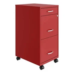 Space Solutions 18 Inch Wide Metal Mobile Organizer File Cabinet For Office Supplies & Hanging File Folders W/ Pencil Drawer & 3 File Drawers, Red