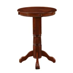 42" Wood Pub Bar Table With Sunburst Design And Carved Pedestal Dark Brown - Benzara