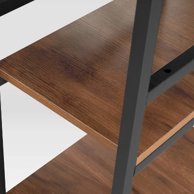 L Shape Industrial Desk With Storage Shelves Walnut - Techni Mobili - Image 14