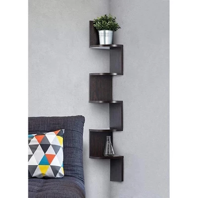 5 Tier Wood Corner Floating Shelf Wall Mount Unit In Color Espresso - HomeItUsa - Image 2