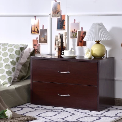 Costway 2 PCS 2-Drawer Dresser Horiztonal Organizer Wood End Table Nightstand - Image 2