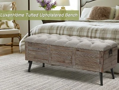 LuxenHome 47.2-Inch Wide Upholstered Wood Storage Bench. - Image 8